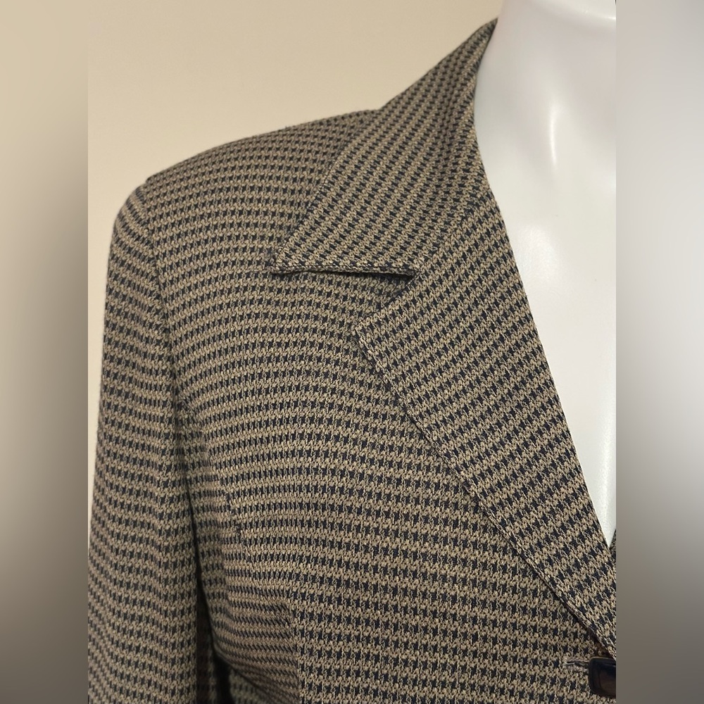 JULIANA COLLEZIONE Vintage Navy Blue & Beige Houndstooth Blazer Skirt Set Sz 10 - Picture 3 of 16